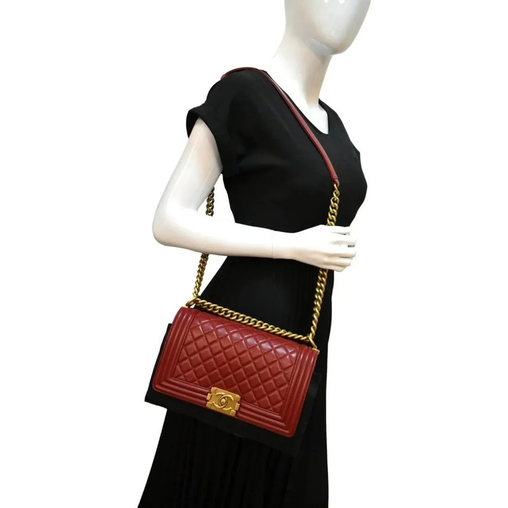 CHANEL  Medium Boy Flap Calf Leather Shoulder Bag Red - Picture 2 of 14